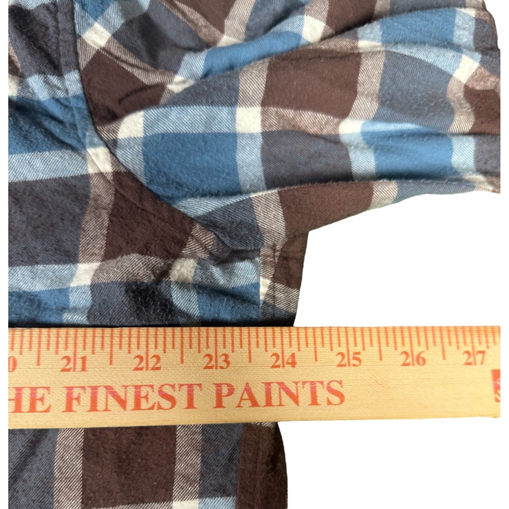 L.L.Bean Men's Large Flannel Button Down Shirt Blue Brown Plaid Long Sleeve - Picture 6 of 6